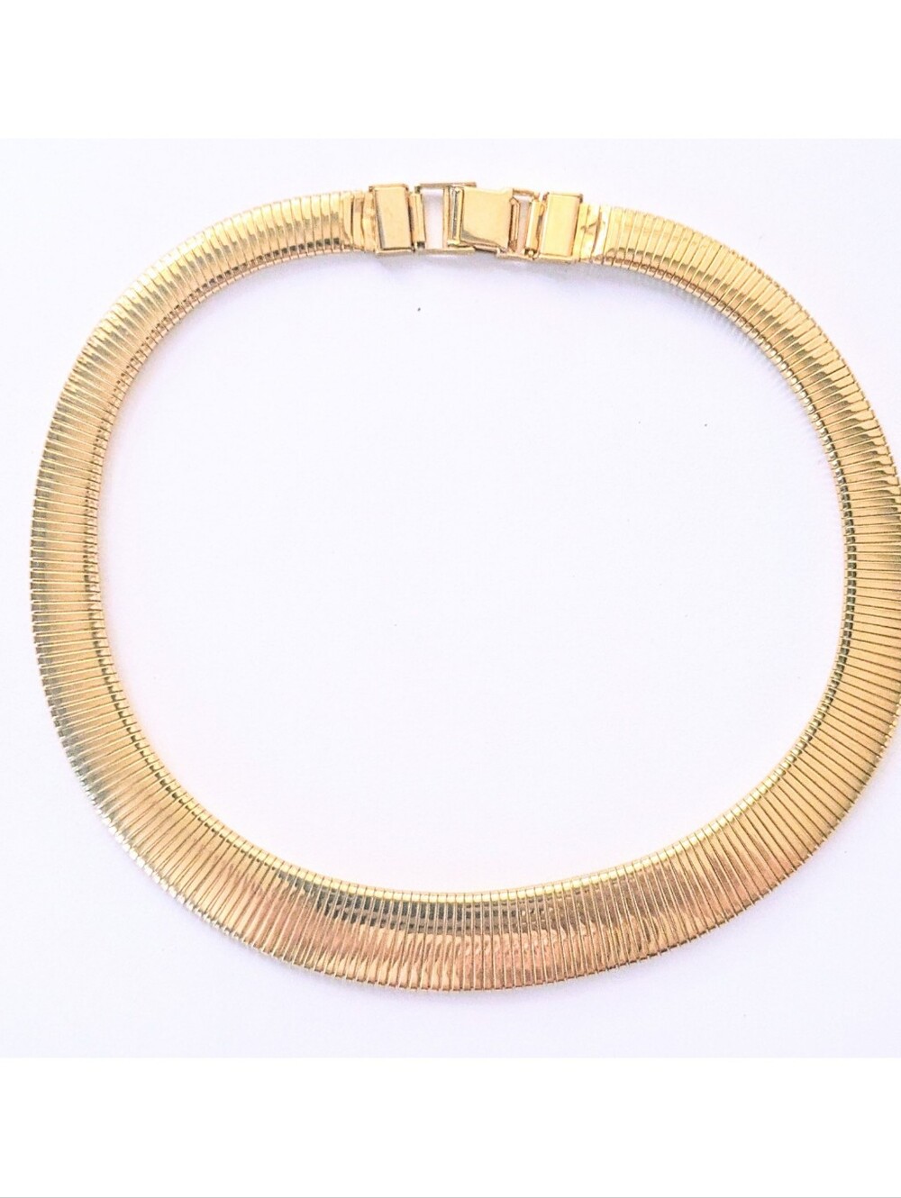 Classic Vintage Graduated Omega Necklace Wide Chunky Choker Gold Tone 16" - Picture 2 of 7